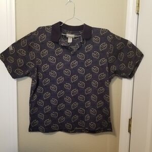 Natural Issue Polo Shirt Mens Large Blue Leaf Print Short Sleeve Y2K